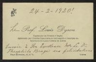 Cartão de visita de Louis Dyson a Teófilo Braga