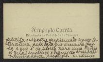 Cartão de visita de Armando Correia a Teófilo Braga