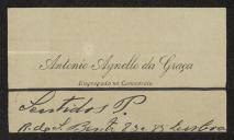 Cartão de visita de António Agnello da Graça a Teófilo Braga