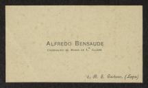 Cartão de visita de Alfredo Bensaude a Teófilo Braga
