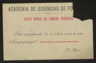 Cartão da Academia de Ciências de Portugal a Teófilo Braga