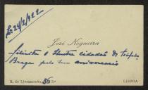 Cartão de visita de José Nogueira a Teófilo Braga