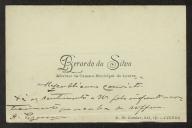 Cartão de visita de Berardo da Silva, aferidor da Câmara Municipal de Loures, a Teófilo Braga
