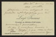Cartão de visita de Lorjó Tavares a Teófilo Braga