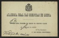 Cartão de J. de Sousa Monteiro, Vice-Secretário da Academia Real das Ciências de Lisboa, a Teófilo Braga