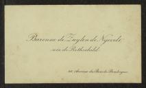 Cartão pessoal de Baronne de Zuylen de Nyevelt