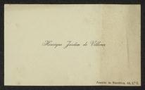 Cartão de visita de Henrique Jardim de Vilhena a Teófilo Braga