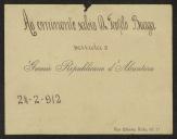 Cartão de visita do Grémio Republicano de Alcântara a Teófilo Braga