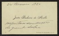 Cartão de visita de João Pinheiro de Melo a Teófilo Braga