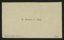 Cartão de visita de M. Marques F. Braga a Teófilo Braga