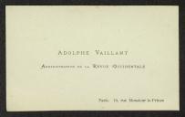 Cartão de visita de Adolphe Vaillant a Teófilo Braga