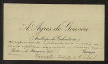 Cartão de visita de A. Aires de Gouveia a Teófilo Braga