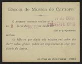 Cartão da Escola de Música de Câmara a Teófilo Braga