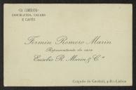Cartão de visita de Fermin Romero Marin, representante da casa Eusebio R. Marin Ca, a Teófilo Braga