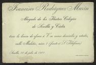 Cartão de visita de Francisco Rodrígues Marín a Teófilo Braga