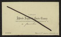 Cartão de visita de Alfredo Bagme da Costa Chaves a Teófilo Braga