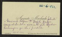 Cartão de visita de Augusto Machado a Teófilo Braga