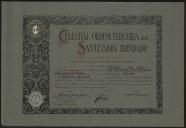 Diploma da Celestial Ordem Terceira da Santíssima Trindade atribuída a Maria do Carmo de Fragoso Carmona