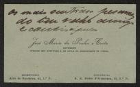 Cartão de visita de José Maria da Penha e Costa a Teófilo Braga