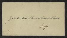 Cartão de visita de Júlia de Matos Xavier de Queirós e Castro a Teófilo Braga