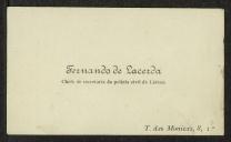 Cartão de visita de Fernando de Lacerda a Teófilo Braga