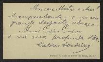 Cartão de visita de Manuel Caldas Cordeiro a Teófilo Braga