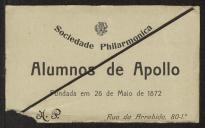 Cartão de visita de Sociedade Filarmónica Alunos de Apolo a Teófilo Braga