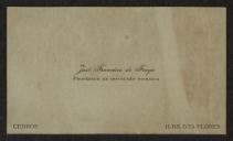 Cartão de visita de José Francisco de Fraga a Teófilo Braga