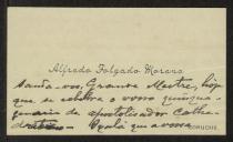 Cartão de visita de Alfredo Folgado Moreno a Teófilo Braga