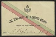 Cartão de visita da Tuna Democrática Dr. Bernardino Machado a Teófilo Braga