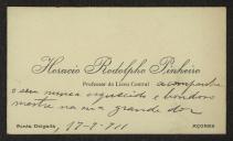 Cartão de visita de Horácio Rodolfo Pinheiro a Teófilo Braga