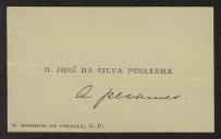 Cartão de visita de D. José da Silva Pessanha a Teófilo Braga