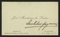 Cartão de visita de José Mendonça de Freitas a Teófilo Braga