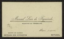 Cartão de visita de Manuel Luis de Figueiredo a Teófilo Braga