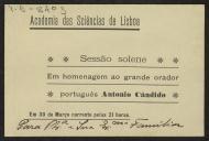 Cartão da Academia das Ciências de Lisboa a Teófilo Braga