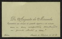 Cartão de visita de Augusto de Miranda a Teófilo Braga