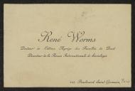 Cartão de visita de René Worms a Teófilo Braga