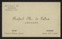 Cartão de visita de Rafael M. de Labra a Teófilo Braga
