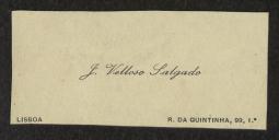 Cartão de visita de J. Veloso Salgado a Teófilo Braga