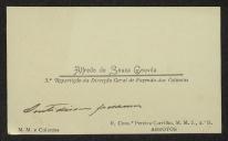 Cartão de visita de Alfredo de Sousa Gouveia a Teófilo Braga