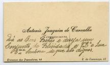 Cartão de visita de António Joaquim de Carvalho