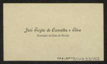Cartão de visita de José Sérgio de Carvalho e Silva a Teófilo Braga