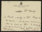 Cartão do Gabinete do Inspector do Conservatório Real de Lisboa a Teófilo Braga