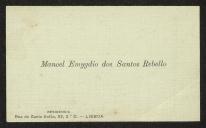 Cartão de visita de Manuel Emídio dos Santos Rebelo a Teófilo Braga