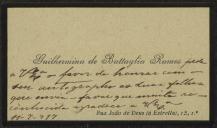 Cartão de visita de Guilhermina de Battaglia Ramos a Teófilo Braga