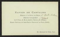 Cartão de visita de Xavier de Carvalho a Teófilo Braga