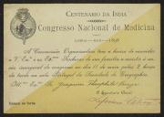 Convite de Zeferino Falcão, Secretário-Geral da Comissão Organizadora do Congresso Nacional de Medicina, a Teófilo Braga