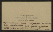 Cartão de visita de Julião Quintinha a Teófilo Braga