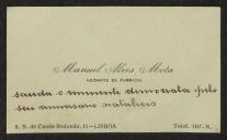 Cartão de visita de Manuel Alves Mota a Teófilo Braga