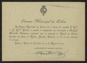 Cartão de Presidente da Cimissão Executiva da Câmara Municipal de Lisboa a Teófilo Braga